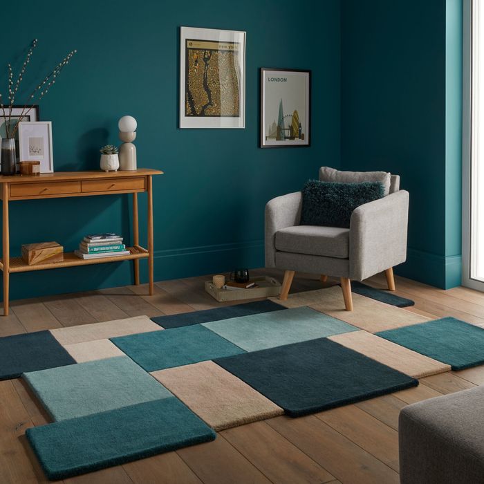FLAIR RUGS Collage Wollteppich 150x240 cm - Teal