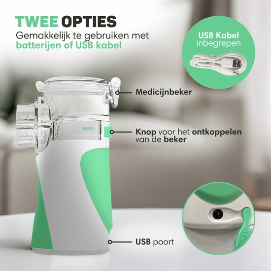 Vulpes Goods® HealthCare - Aerosolgerät - Ultraschallvernebler Inhalator - Vernebler - Inhalationsgerät für Kinder, Erwachsene & Babys - Hilft gegen Atemwegserkrankungen - Inkl. 3 Düsen & Deluxe Reisetasche