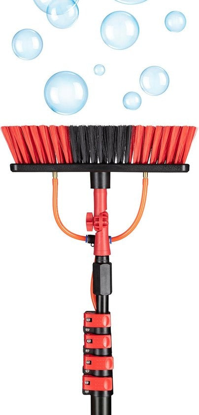 Umuzi Cleaning - Teleskop Waschbürste - 7m - Mit Seifenspender & Zubehör - Schwarz/Rot