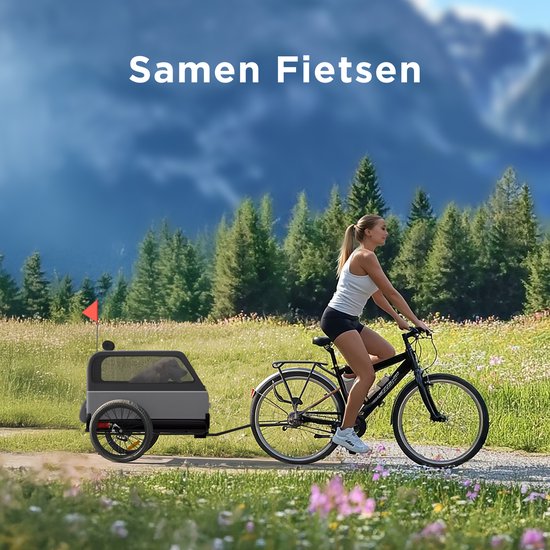TrevoPet® Dog Bike Trailer XL - Klappbarer Fahrradanhänger Hund - Hundeanhänger mit Rampe, Federungssystem & Wetterschutz - Geeignet für E-Bikes - 45 kg - Grau
