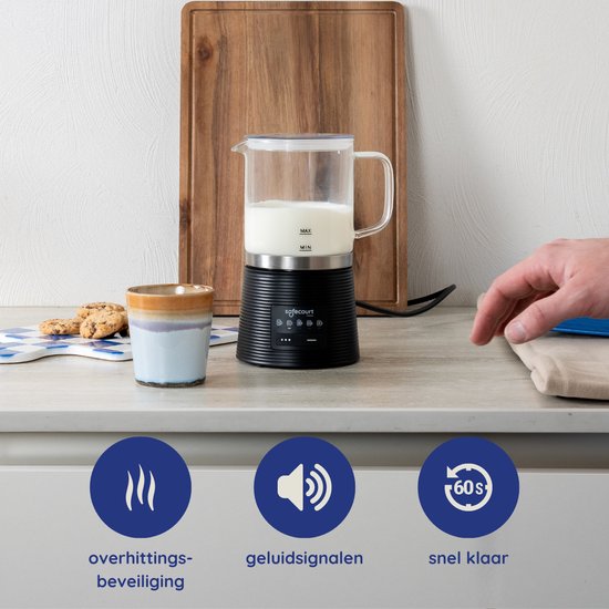 Safecourt Kitchen Glas-Milchaufschäumer - Elektrischer Milchaufschäumer - Antihaftbeschichtung - 600 Watt - Schwarz