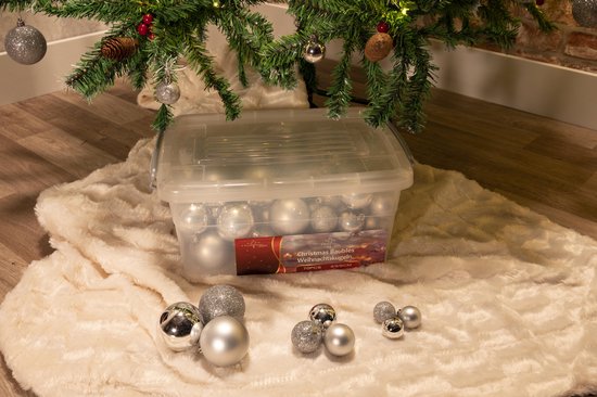 Weihnachtsgeschenke Weihnachtskugeln Set Silber - 70 Stück Plastik Weihnachtskugeln - Inkl. Weihnachtskugeln Aufbewahrungsbox - Ø4/5/6 cm