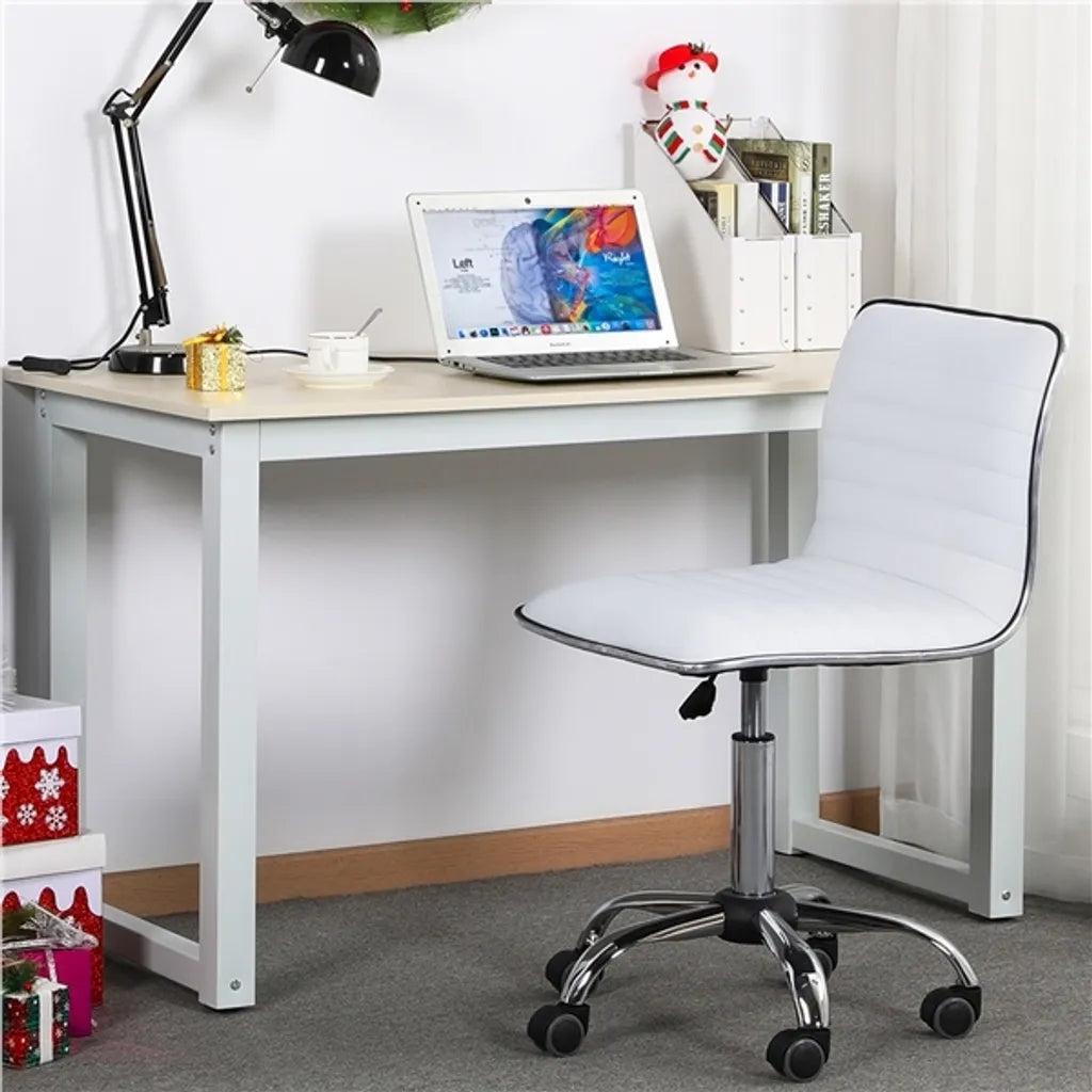 Yaheetech Bürostuhl ohne Armlehnen 48,5 x 48,5 x 78,5–93 cm – Weiß – Verstellbarer Drehstuhl mit Rollen