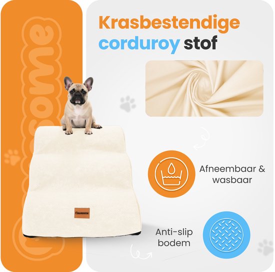 Pawesome - Hundetreppe für Hunde - Hundetreppe - 3 Stufen - 40 x 60 x 40 - extra stabil und bequem - 30D Material - Beige