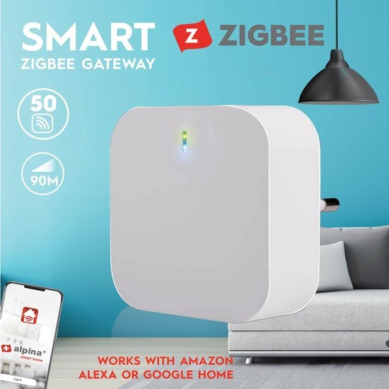 alpina Smart Home - Smart Zigbee Gateway - 230V - Anschluss von bis zu 50 Smart Devices - Plug-In System - Energieeffizient