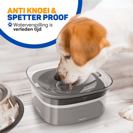 Vulpes Goods® Trinknapf Hund - Wassernapf für Hunde - Anti-Sabber - Reduziert das Schlabbern - Transparent - Für unterwegs - 2L - Schwarz