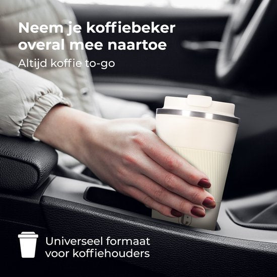 Castagnola Thermosbecher - Kaffeebecher To Go - Reisebecher für Kaffee und Tee - Teebecher - 380 ML - Edelstahl - Offwhite