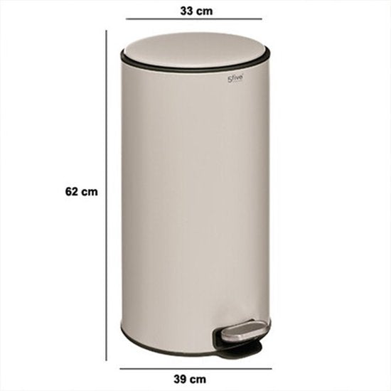 5Five Mülleimer/Treteimer Delta – beige – Metall – 30 Liter – 39 x 33 x 62 cm – Küchenabfalleimer