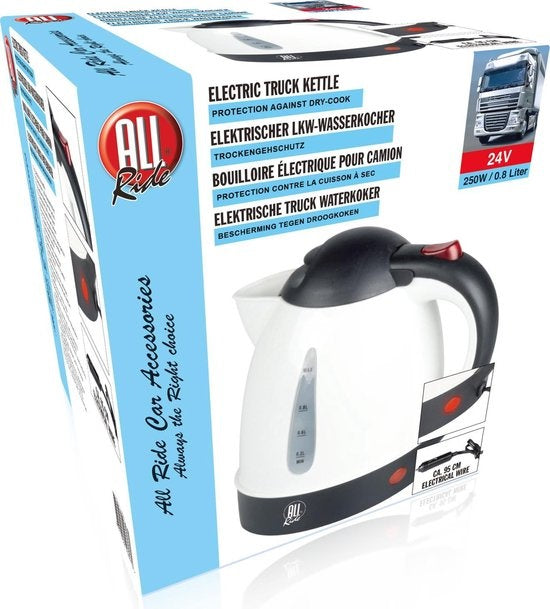 All Ride Travel Kettle 24 Volt - Wasserkocher 0.8L - Zigarettenanzünderbuchse im Auto - Weiß