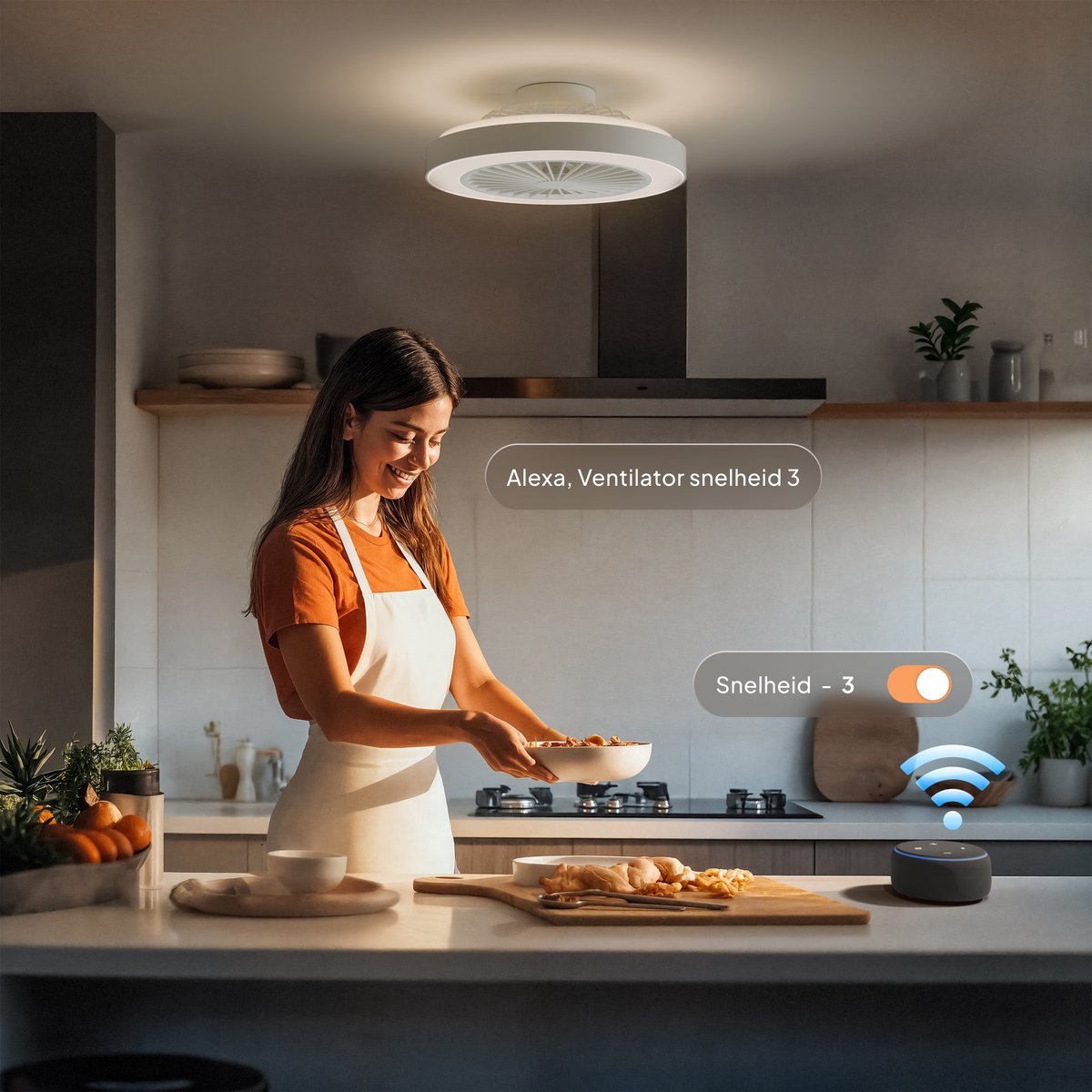 Nolt Deckenventilator mit Beleuchtung - Deckenlampe Ventilator - Deckenleuchte - LED RGBW - Tuya Wifi Smart - Fernbedienung - ⌀ 50cm - Weiß