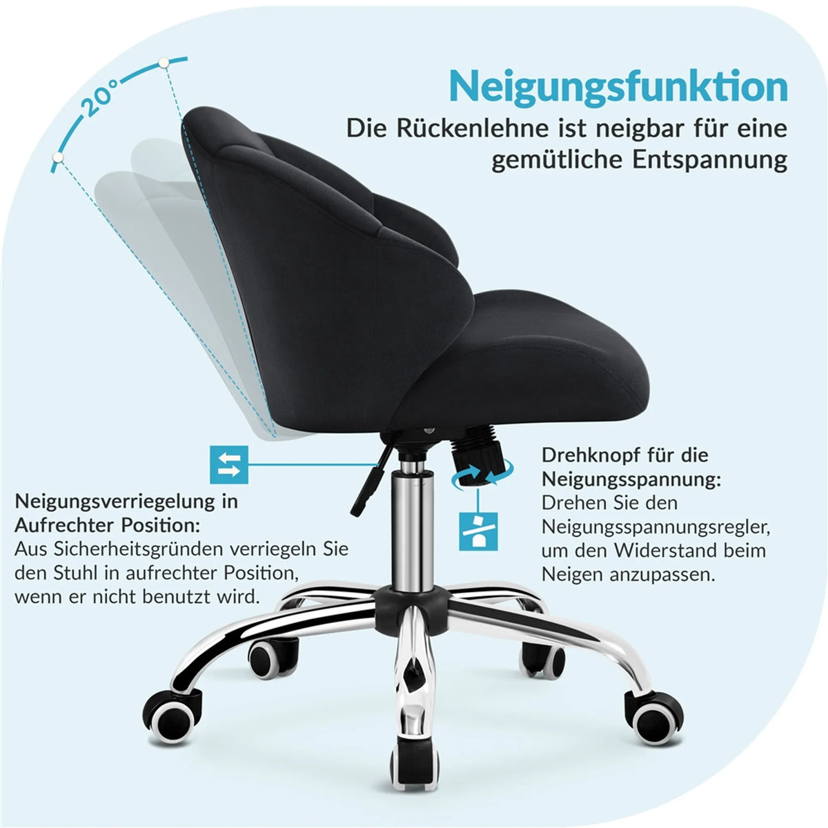 Yaheetech – Eleganter Drehstuhl im Muschel-Design, 76,5–86 cm – Schlichtes Schwarz – Polyester und Metall