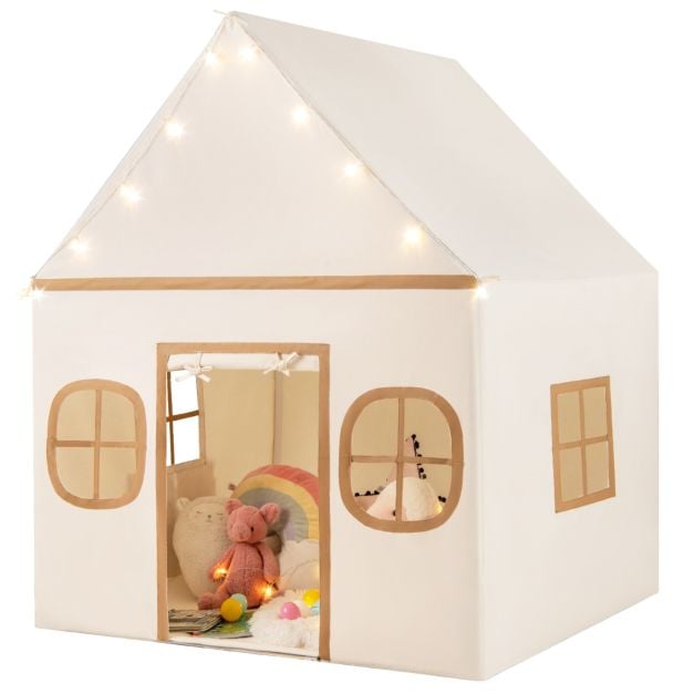 Coast Spielzelt für Kinder – Indoor-Spielhaus mit Sternenlampe und Spielmatte 120 x 101 x 143 cm – Beige/Braun