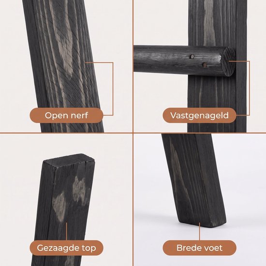 Cheqo® Dekorationsleiter – Handtuchleiter – Dekorationsleiter aus Holz – Schwarze Dekorationsleiter - Leiterregal – Handtuchhalter – Zierleiter – Badezimmerleiter – Kleiderleiter – Dekorative Leiter für den Innenbereich – Leiter für Plaids – Wohnleiter