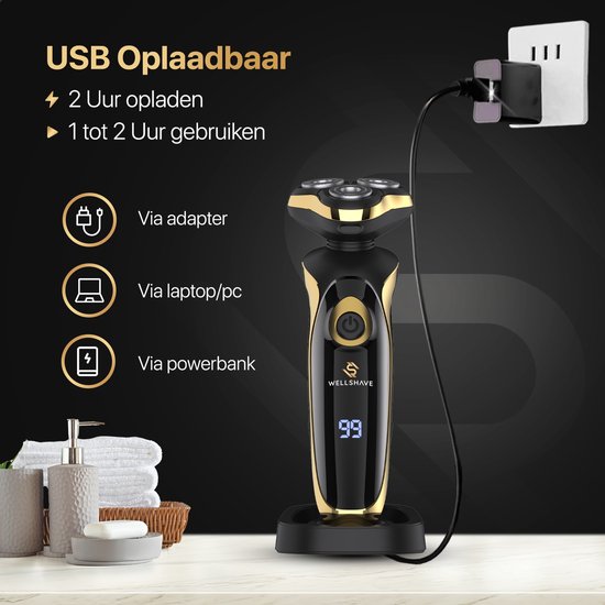 Wellshave 4 in 1 Shaver Elite - Rasierer für Männer - mit Trimmer und Nasentrimmer - Elektrorasierer - Rasur - Bartschneider