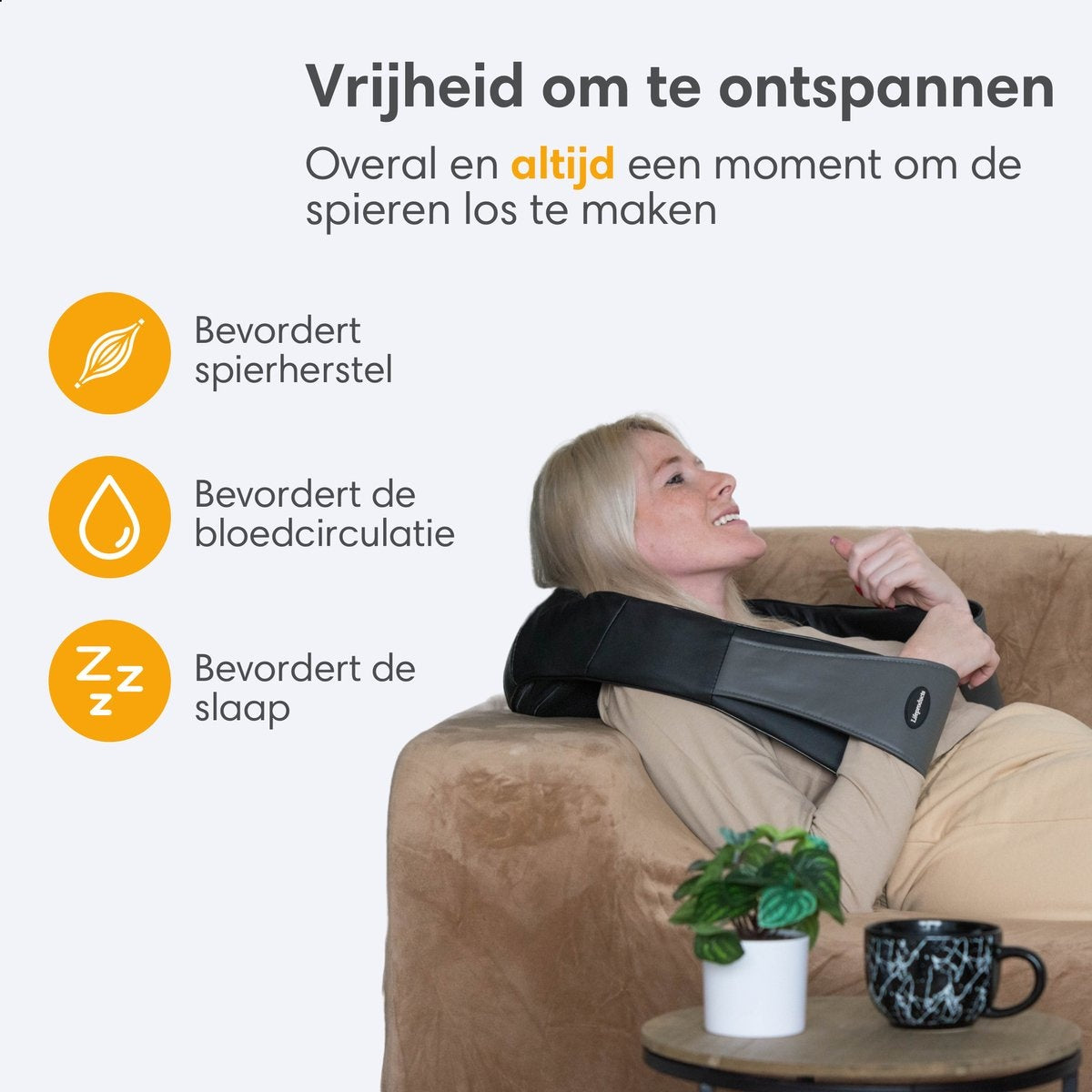 Lifeproducts Wiederaufladbares Shiatsu-Massagekissen - Kabelloses beheiztes Nacken- und Rückenmassagegerät