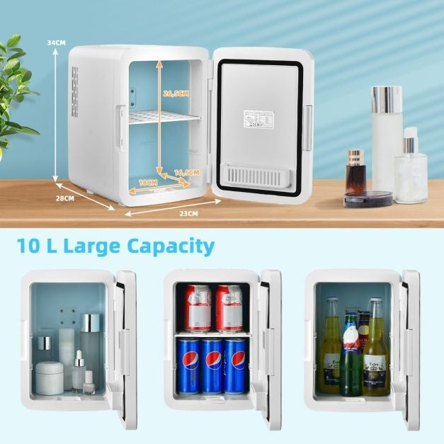 Coast Mini-Kühlschrank - Tragbarer Kühlschrank mit LED-Spiegel - 10L - 23 x 28 x 34 cm - Weiß