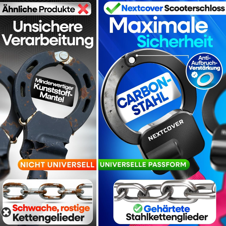 Nextcover E-Scooter-Kettenschloss 90 cm – Rosa – Steel-Secure-Technologie