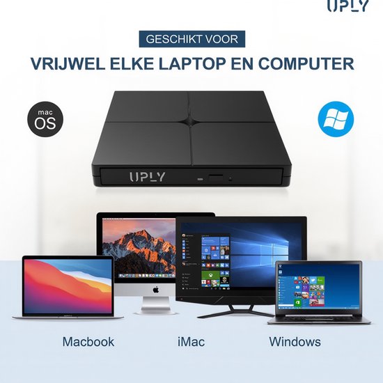 UPLY Externer DVD-Player - Windows und Mac - USB C und USB 3.0 - Externer DVD-Player für Laptop - Externer DVD-Player und Brenner - CD