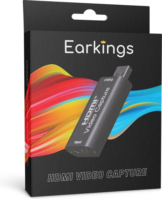 EarKings HDMI zu USB Adapter - Video Capture - geeignet für PlayStation, Xbox, Nintendo, Windows, MAC - Schwarz