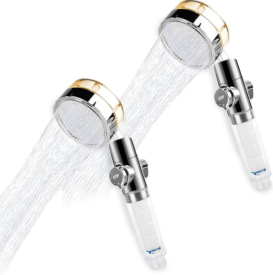 Aquadon EcoTornado - wassersparender Duschkopf - 2 Stück - Gold - 360° drehbare Handbrause - Duschkopf mit Anti-Kalk-Funktion