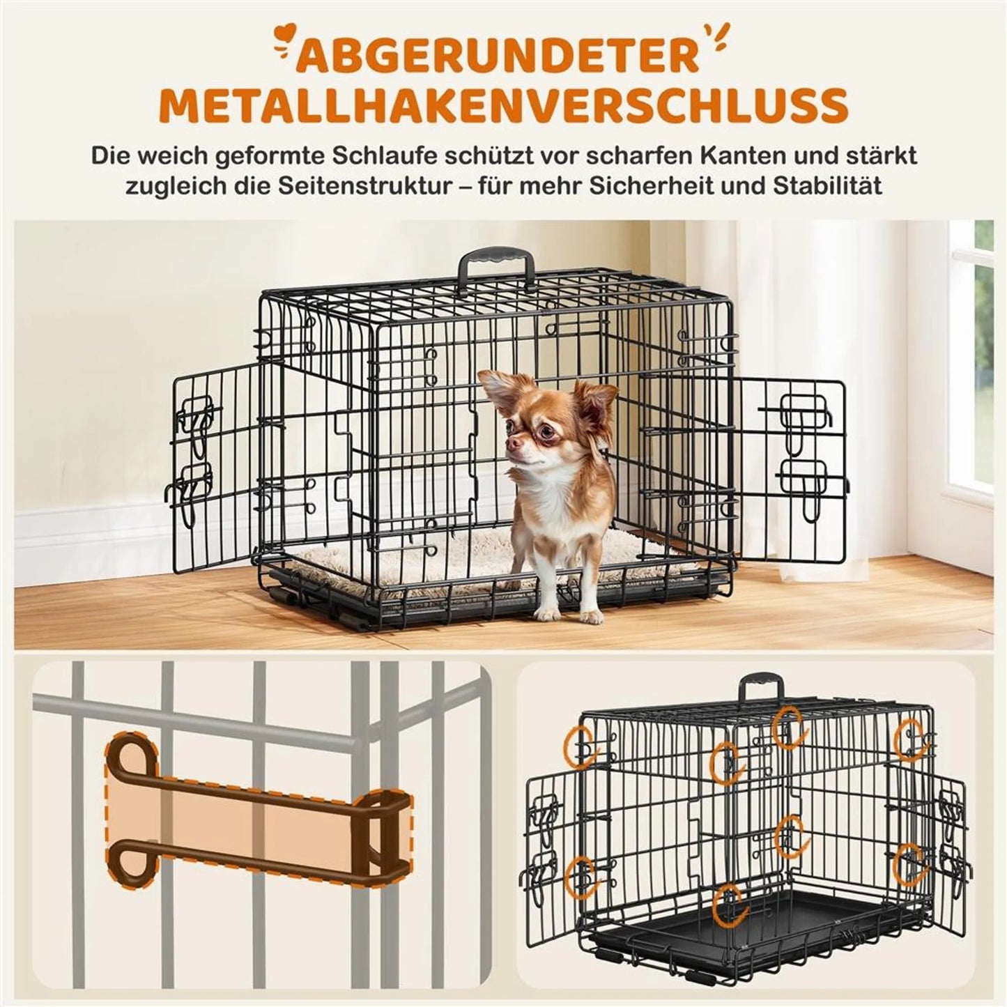 Yaheetech faltbare Hundebank mit Trennwand - mit zwei Türen und abnehmbarer Bodenplatte und Sicherheitsschloss - für Training und Reisen - schwarzes pulverbeschichtetes Metall - 61,5 x 41,5 x 47 cm