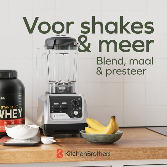 KitchenBrothers Power Blender - 1600W - 2L - Smoothie Maker - Eiszerkleinerer - Metallic Grau