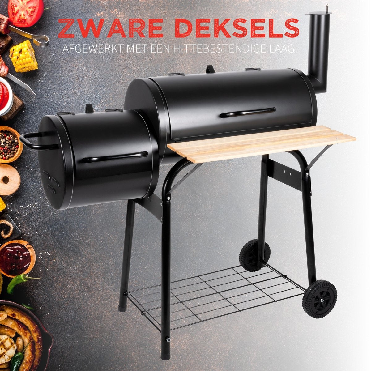 BBQ Collection Holzkohlegrill - 2-in-1 Smoker BBQ - 104 x 58 x 114 cm - Schwarz
