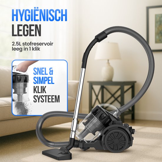 Strex Beutelloser Staubsauger - 700W Leistungsstarker beutelloser Staubsauger - HEPA Filter - 2.5L Staubbehälter - Extra langes Kabel - Inklusive 4 Aufsätze