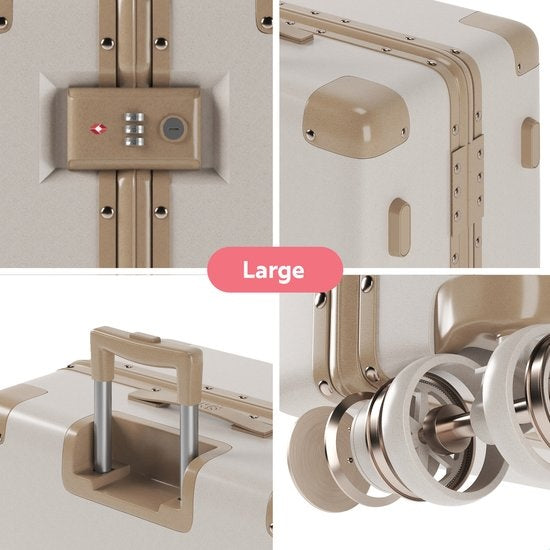 ONYX® - 2-teiliges Kofferset - Handgepäck mit Fronttasche und Check-in-Koffer - 35L/100 L - TSA-Schloss - Leichter Trolley - Aluminiumverschluss - Beige