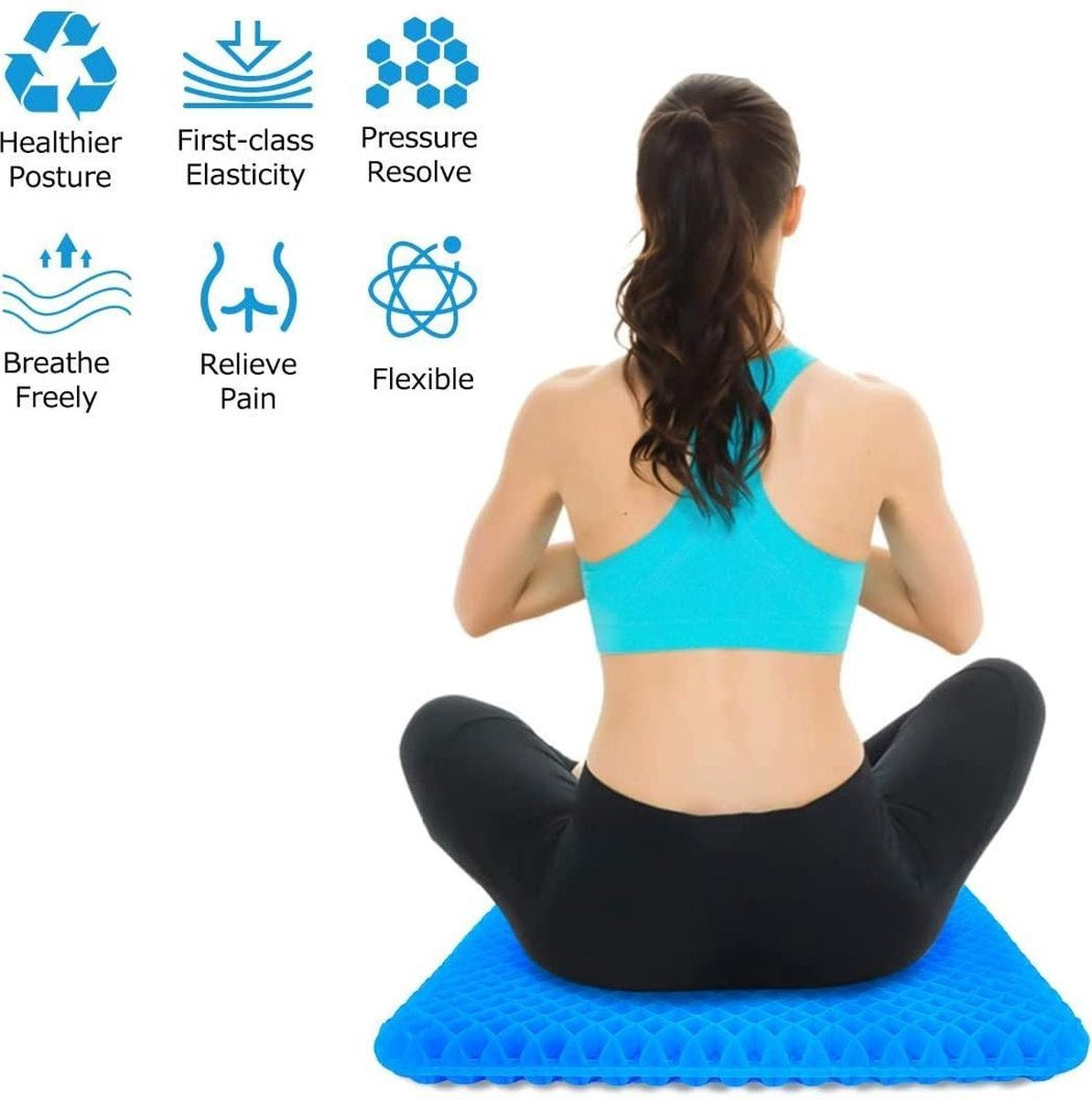 Fuegobird Gel Pillow - Ergonomisches Kissen - Sitzkissen orthopädisch - Doppelschichtige Wabenstruktur - Mit Kissenbezug - Blau