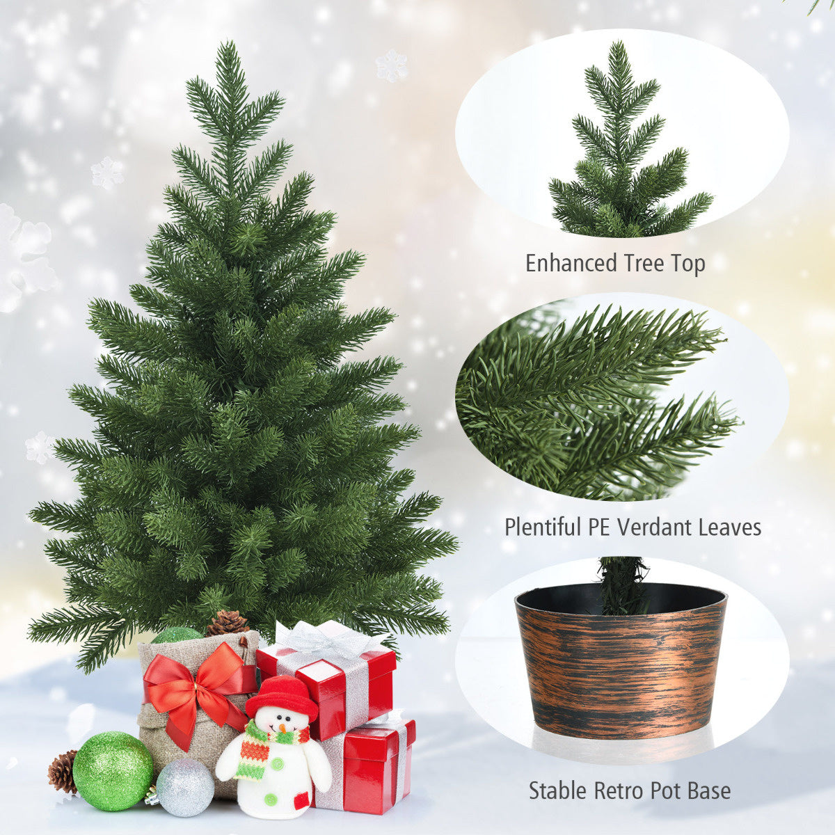 Costway Künstlicher Weihnachtsbaum - Mit Schnee Tannenzapfen & roten Beeren - Grün - 195cm