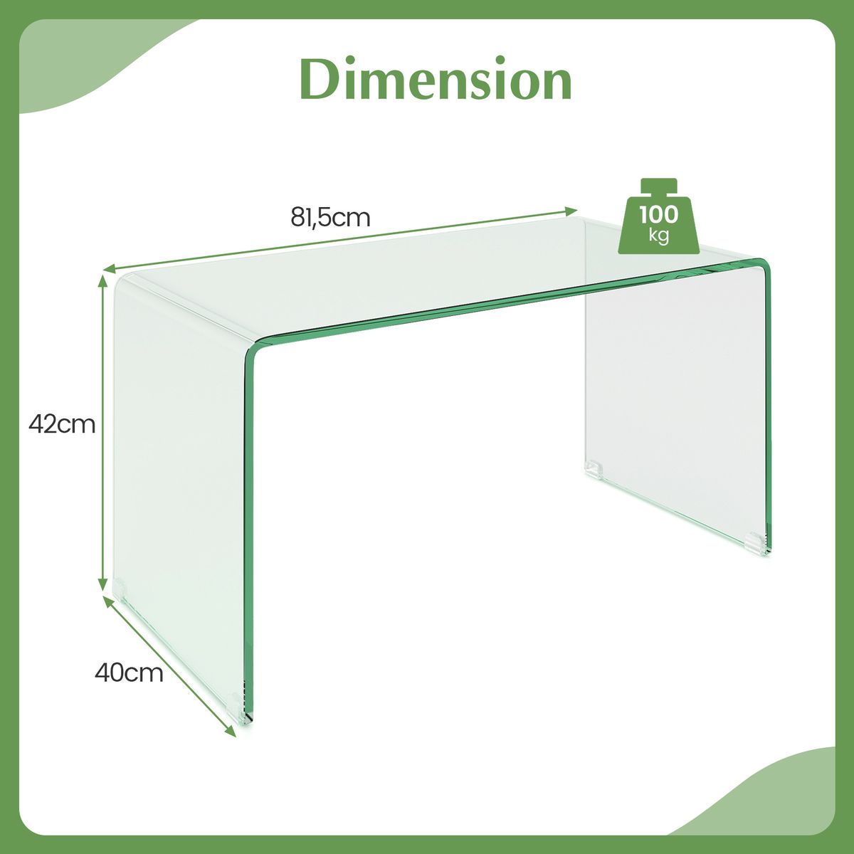 Coast Couchtisch – U-förmiger Beistelltisch – gehärtetes Glas – 81,5 x 42 x 40 cm – transparent