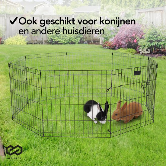 Infinity Goods Puppyren - Hondenren - 8 Panelen - 60 x 76 CM - 608 CM Omtrek - Opvouwbaar - Met Deur - Konijnenren - Zwart