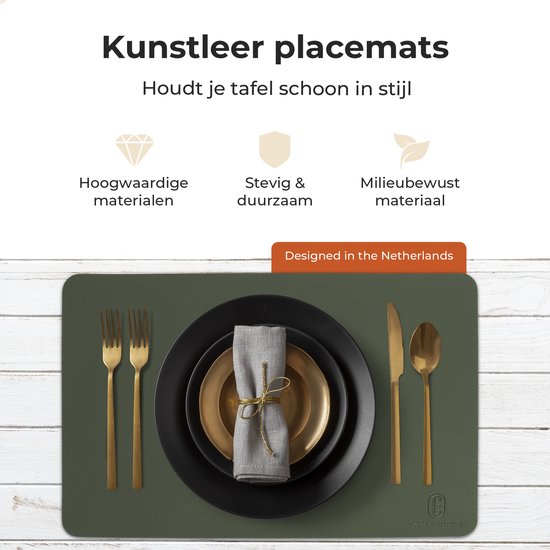 Castagnola Tischsets in Lederoptik - Rutschfeste Tischsets aus Kunstleder - Wasserabweisende Untersetzer - Untersetzer - 6 Stück - 45 x 30 cm - Grün