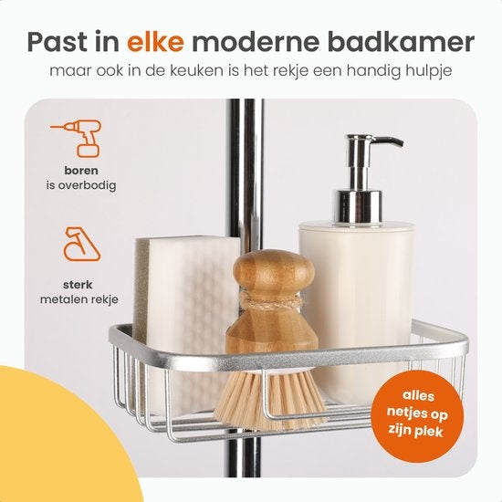 Goliving Duschregal hängend - Duschregal - Kein Bohren - Küchenregal - Spülbeckenorganisator - Badezimmerzubehör - 19,5 cm - 2er Set - Silber