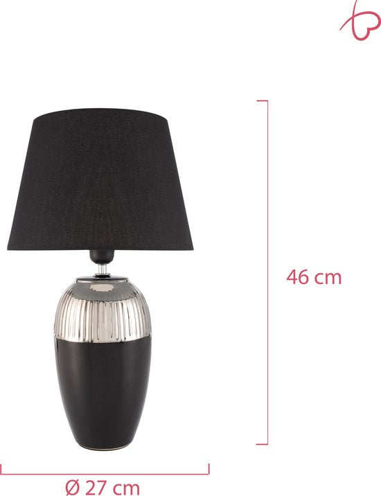 Pauleen Tischlampe Midnight Beauty - Keramik & Textil | Schwarz/Silber | E27 | Max 1x20W exklusiv