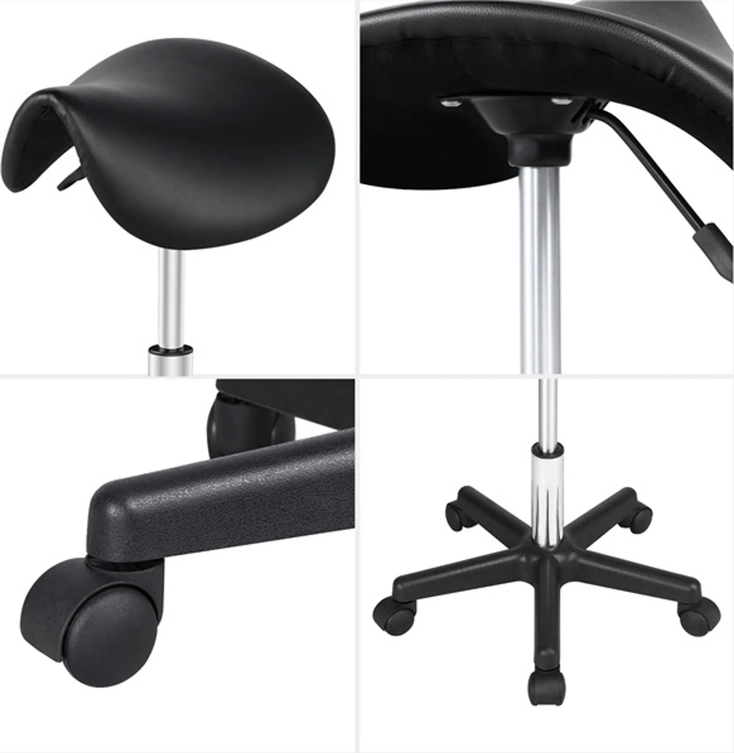 Yaheetech Saddle Stool Ergonomisch - Features höhenverstellbar Gas Lift und 360 ° schwenkbar Nylon Räder und bequemen Sitz - für Salon Büro und Küche - Schwarz Kunstleder - 50 x 50 x 45,5-60 cm