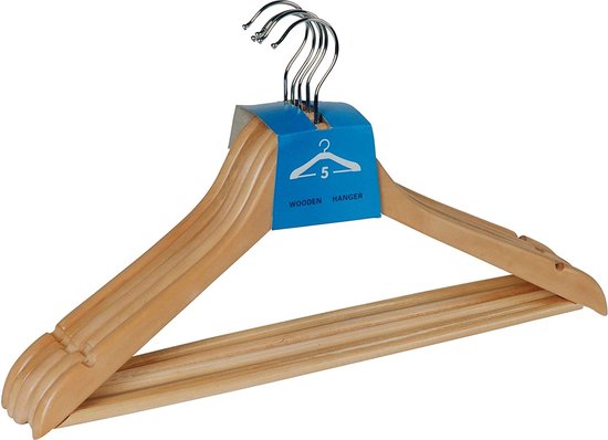 Wenko Kleiderbügel Eco 45 x 23,5 cm, Holz natur, 5 Stück
