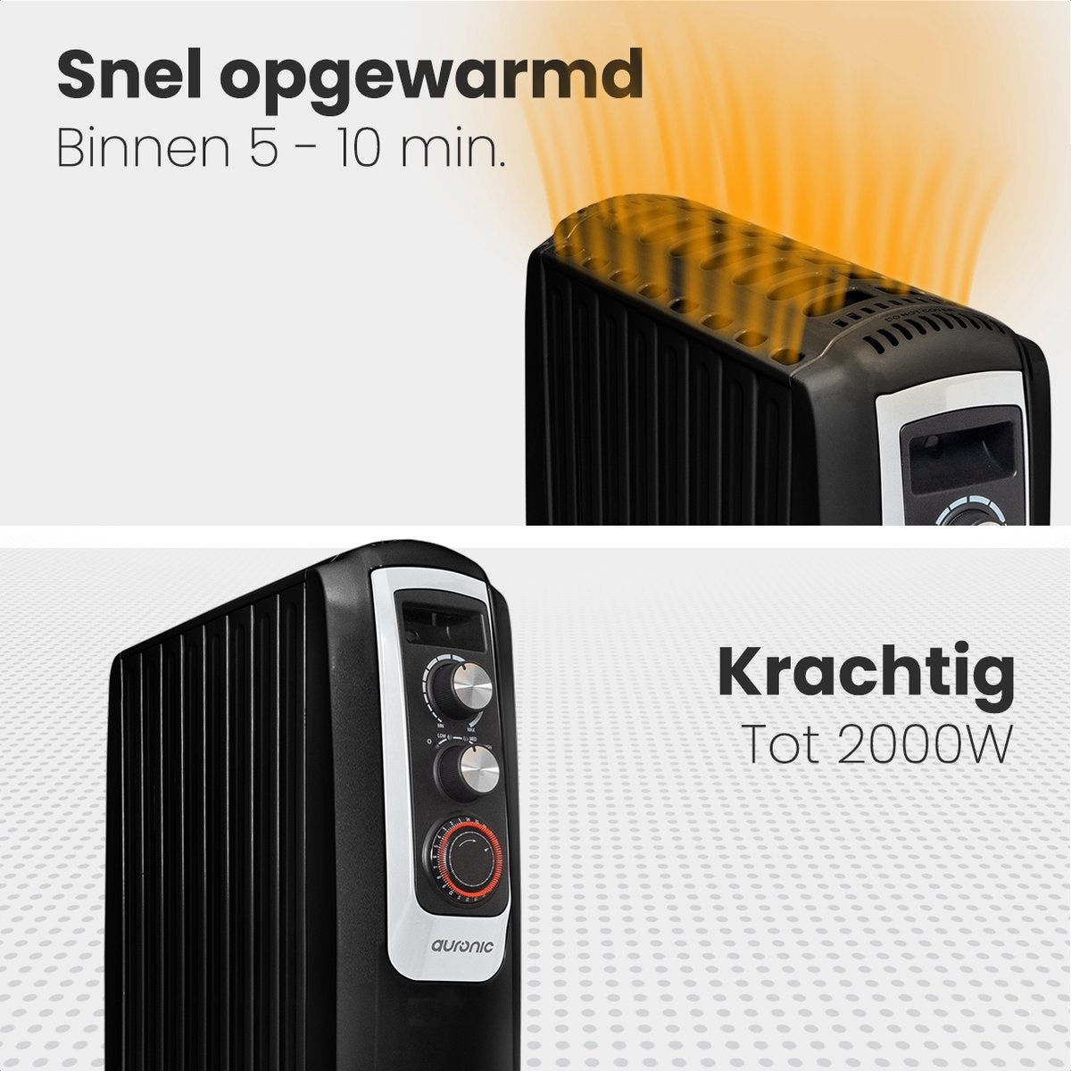 Auronic Ã–lradiator - Elektrische Heizung - Thermostat - Timer - 3 Stufen - bis zu 2000W - Schwarz