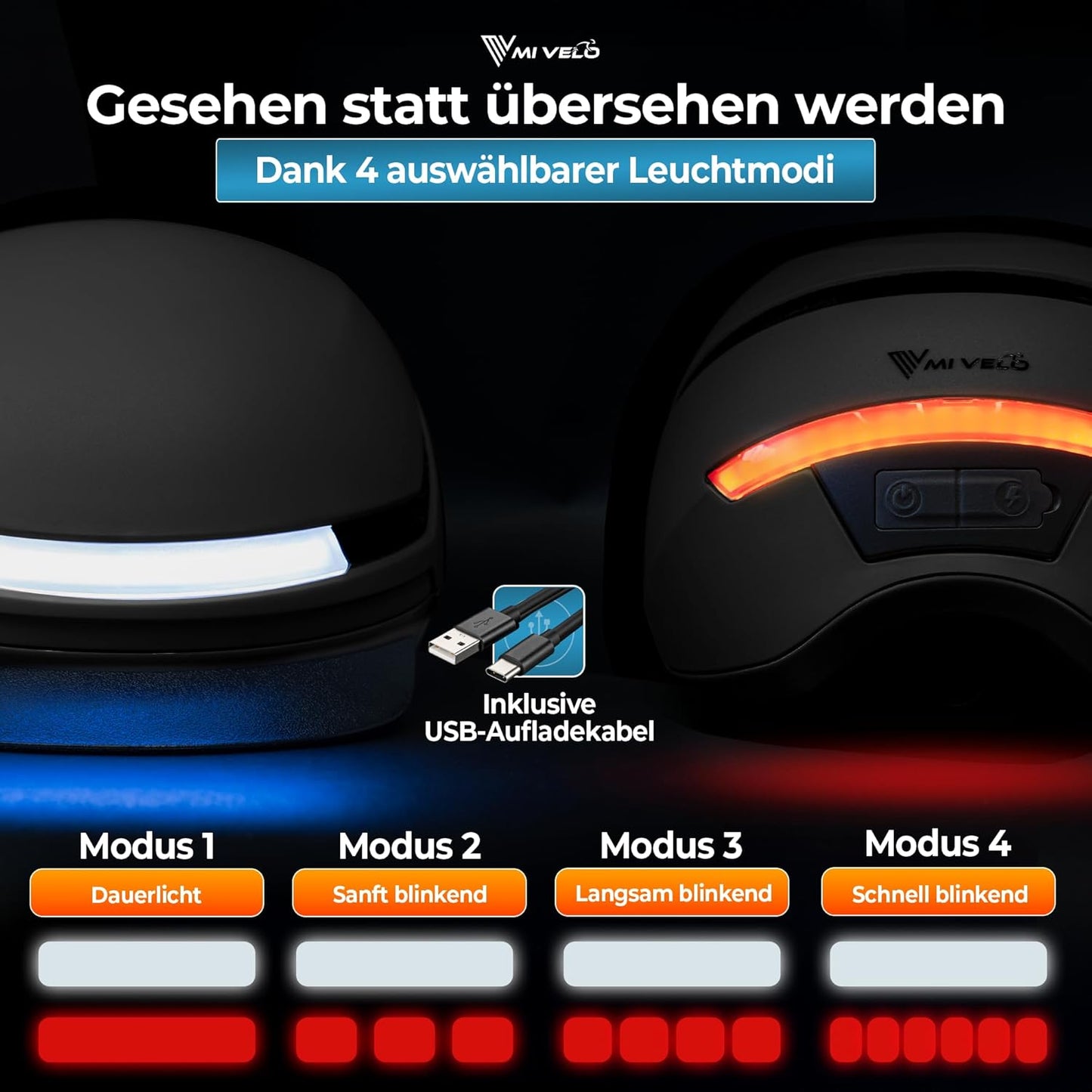 Mivelo Unisex-Radhelm NOVA - Mit Licht - NTA-zertifiziert bis zu 45km/h - Schwarz - Größe L (57-51 cm)