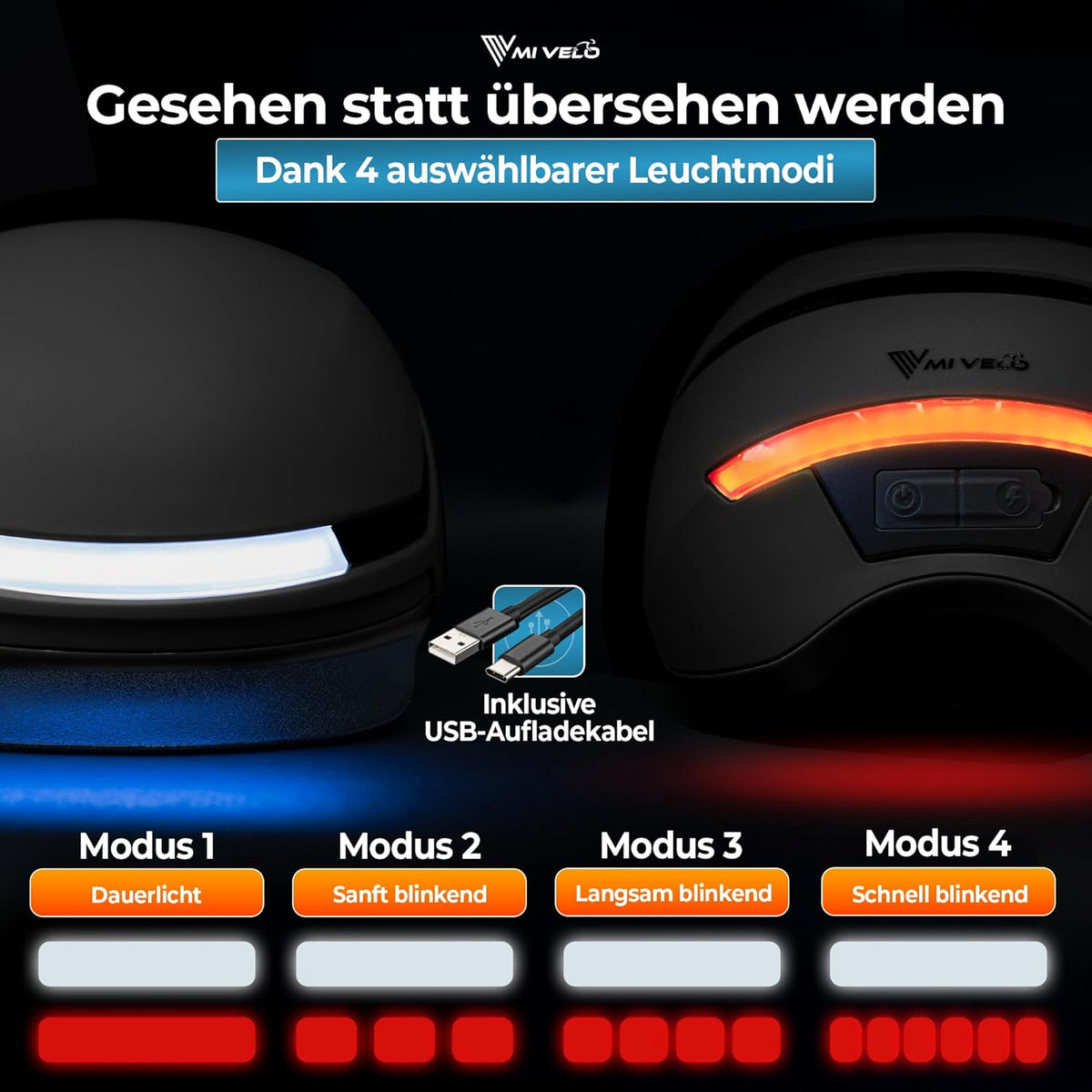 Mivelo Unisex-Radhelm NOVA - Mit Licht - NTA-zertifiziert bis zu 45km/h - Größe L (57-51 cm) - Schwarz