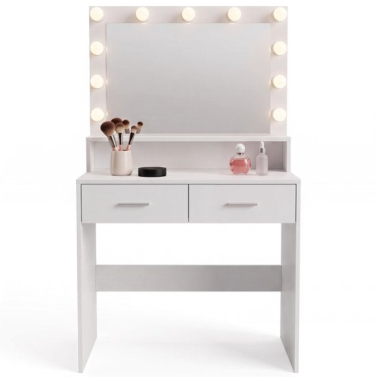 Infinity Goods Schminktisch – Make-up-Tisch – Mit Spiegel und 11 LED-Lampen – Viel Stauraum – Dimmbar – Weiß
