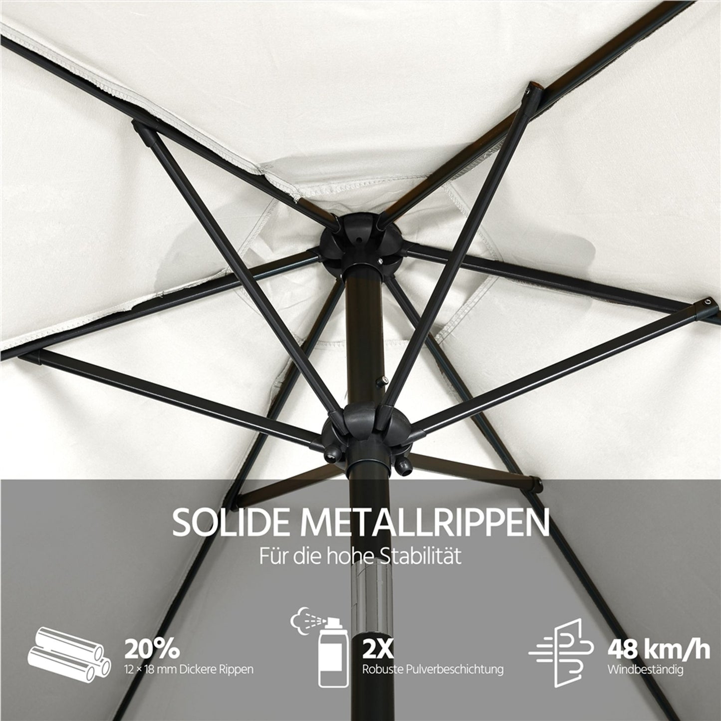 Yaheetech Sonnenschirm mit Ständer und Neigungsfunktion, ø 269 cm – UV-Schutz UPF50+ – Cremeweiß