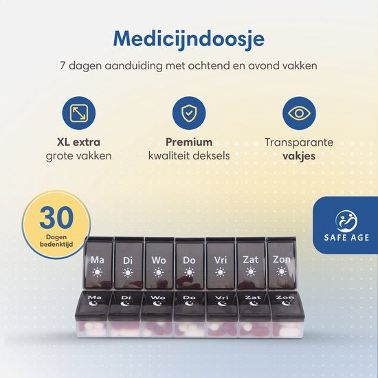 SafeLife XL Medikamentenbox - 7 Tage Pillenbox - Morgen & Abend Fächer