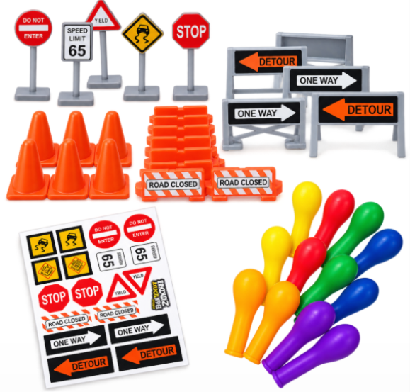 Mediashop Balloon Zoom Erweiterungsset – 24 Verkehrsschilder – 12 Luftballons