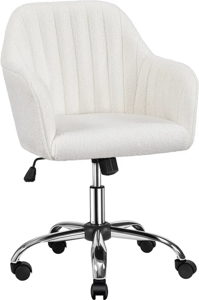 Yaheetech Verstellbarer Bürostuhl 60 x 61 x 83–92,5 cm – Elfenbein – Bürostuhl aus Bouclé mit Rollen und Armlehnen