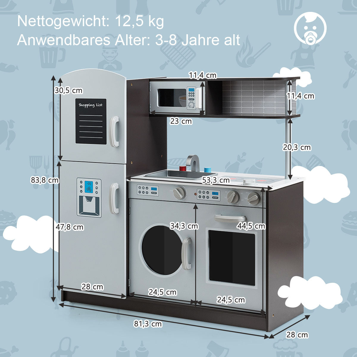 Coast Kinderspielküche mit Spüle und Wasserhahn & Herd mit Klickgeräuschen