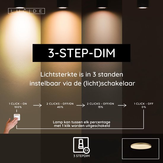 Lucide UNAR – Deckenleuchte – Ø 80 cm – LED 3-Stufen-Dimmer – 1x80 W, 2700 K – Mattgold / Messing