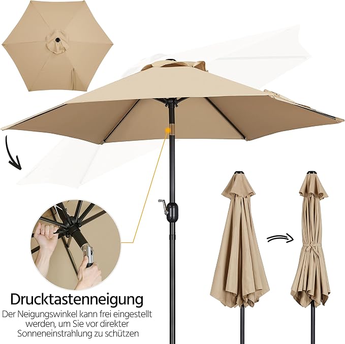 Yaheetech Sonnenschirm Ø 230 cm – Wasserabweisend – Neigbarer Gartenschirm mit Schwenkmechanismus