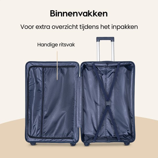 SKYCASES Urban Adventurer - Großer Reisekoffer - Zahlenschloss - 49x30x75cm - 110L - Reisekoffer mit Kofferschloss - Spinner-Räder - Dunkelblau V2